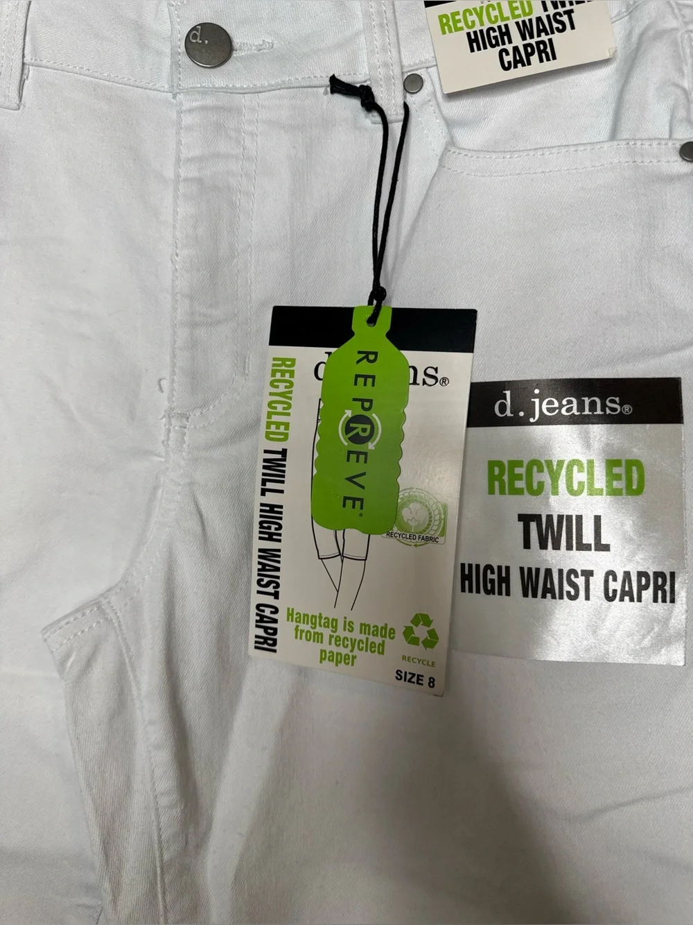 d. jeans White High Waist Capri Recycled Twill size 8 stretch cotton blend comfy